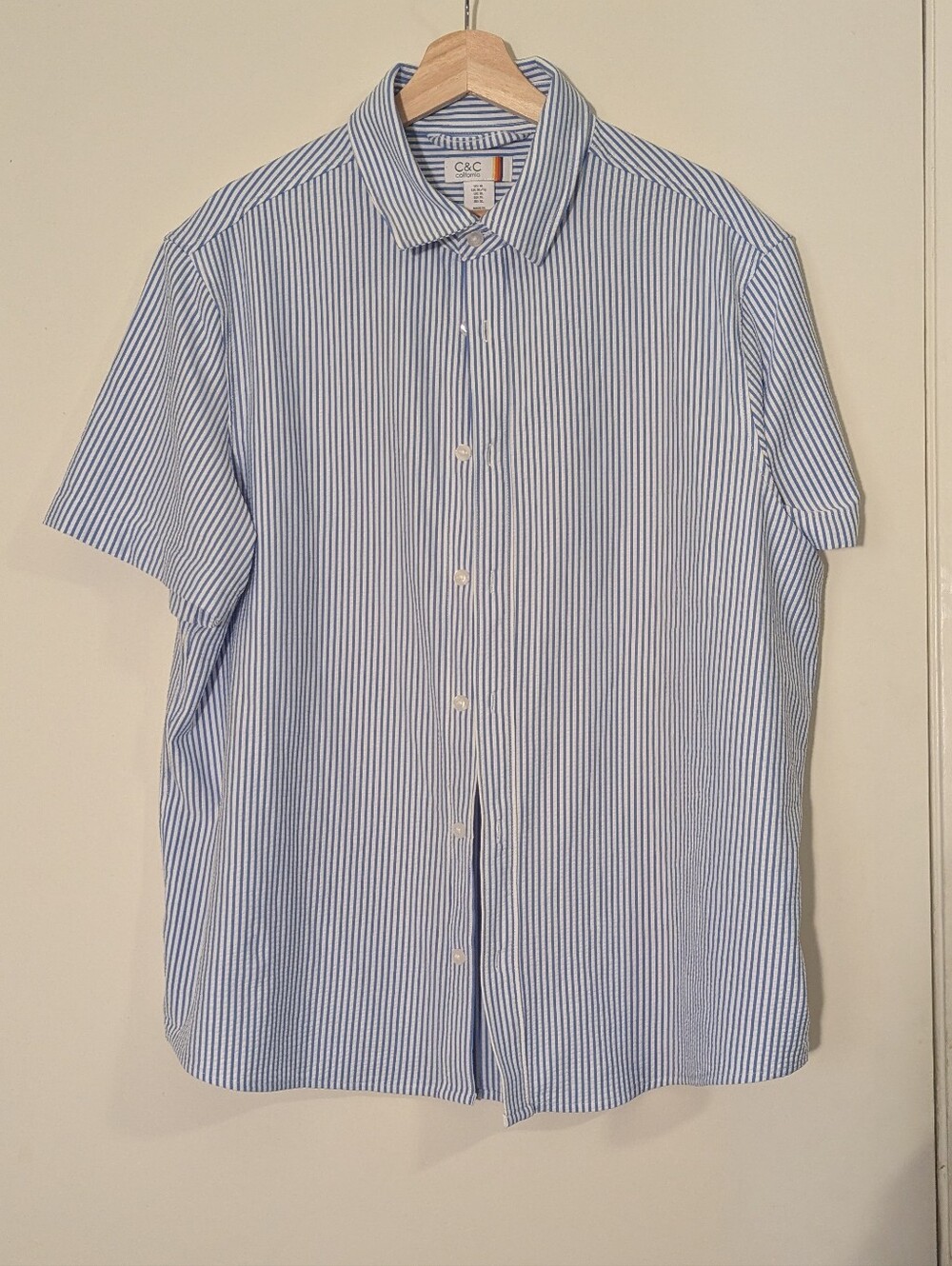 C&C California Striped Short Sleeve Button-Down Shirt, XL